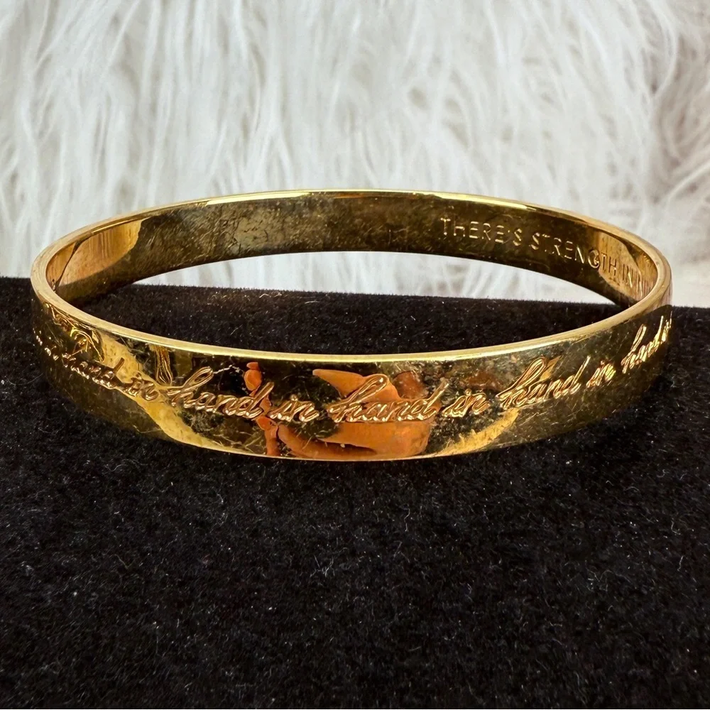 Kate Spade “Hand and Hand” inscribed Goldtone Bangle Bracelet - Picture 15 of 15